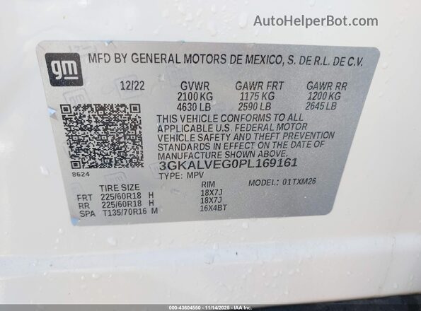 3GKALVEG0PL169161 2023 GMC TERRAIN White Շարժիչի բաժամունքի տեսք