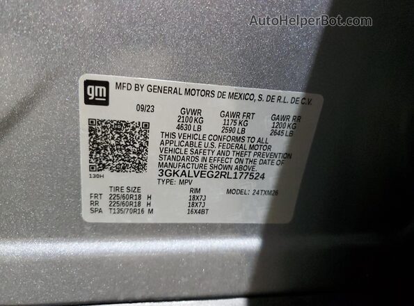 3GKALVEG2RL177524 2024 GMC TERRAIN Серебряный Панорамный вид салона 360°