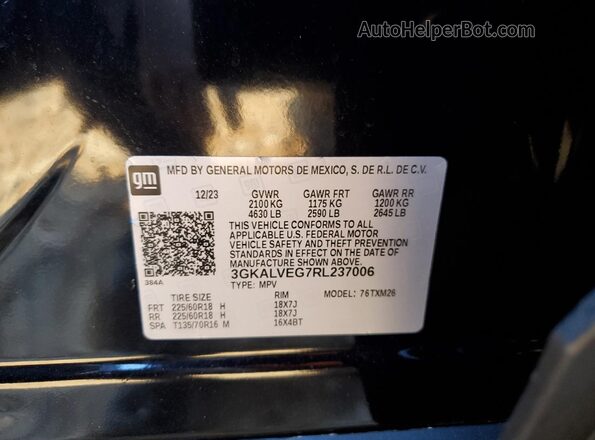 3GKALVEG7RL237006 2024 GMC TERRAIN Black Widok wnętrza 360 stopni
