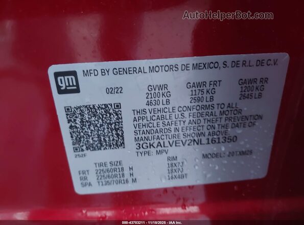 3GKALVEV2NL161350 2022 GMC TERRAIN Красный Вид подкапотного пространства