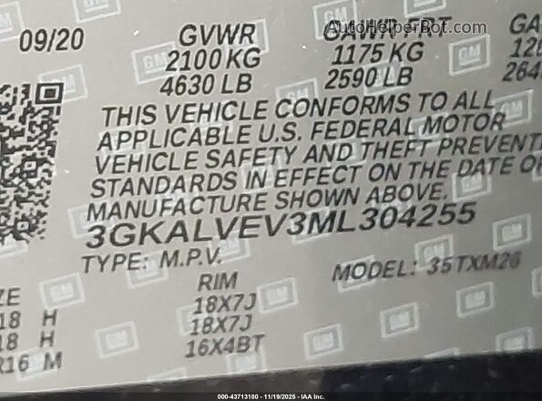 3GKALVEV3ML304255 2021 GMC TERRAIN Black ძრავის განყოფილების ხედი