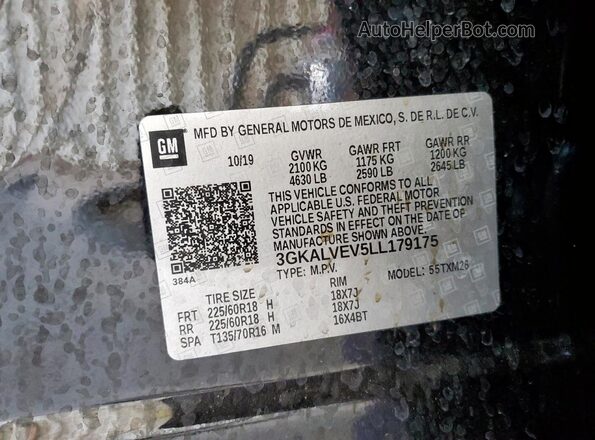 3GKALVEV5LL179175 2020 GMC TERRAIN Black Vista de la etiqueta del VIN