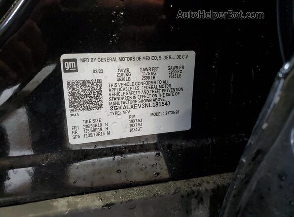 3GKALXEV3NL181540 2022 GMC TERRAIN Черный Вид наклейки с VIN-кодом