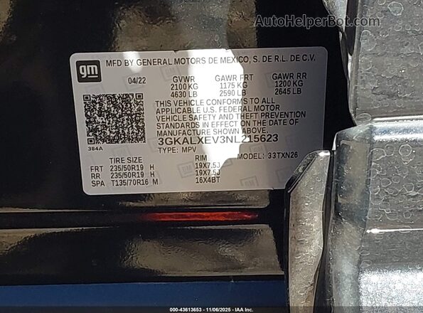 3GKALXEV3NL215623 2022 GMC TERRAIN Черный Вид подкапотного пространства