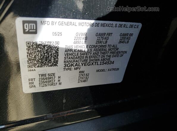 3GKALYEGXTL154534 2026 GMC TERRAIN Black Vista de la etiqueta del VIN