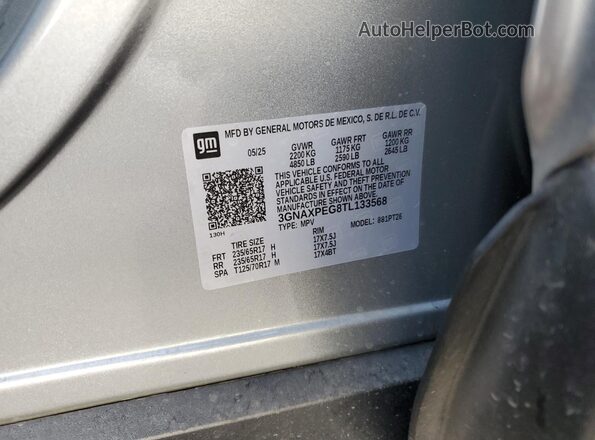 3GNAXPEG8TL133568 2026 CHEVROLET EQUINOX Серебряный Вид подкапотного пространства