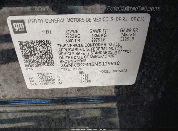 3GNKBCR45NS119910 2022 CHEVROLET BLAZER Black Vista del compartimento del motor