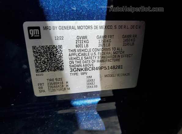 3GNKBCR49PS148281 2023 CHEVROLET BLAZER Blue Vista interior de 360 grados