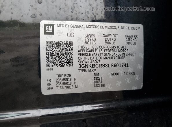 3GNKBCRS3LS601741 2020 CHEVROLET BLAZER Black VIN კოდის სტიკერის ხედი