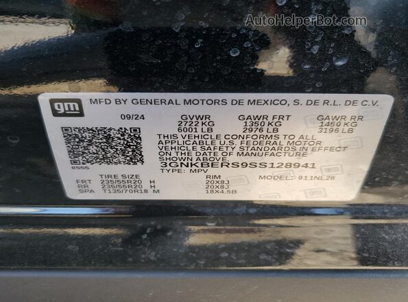 3GNKBERS9SS128941 2025 CHEVROLET BLAZER Черный Вид наклейки с VIN-кодом