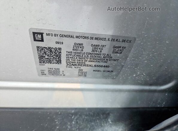 3GNKBERSXLS556440 2020 CHEVROLET BLAZER Silver VIN კოდის სტიკერის ხედი