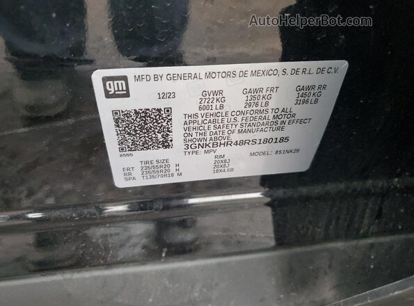 3GNKBHR48RS180185 2024 CHEVROLET BLAZER Charcoal VIN კოდის სტიკერის ხედი