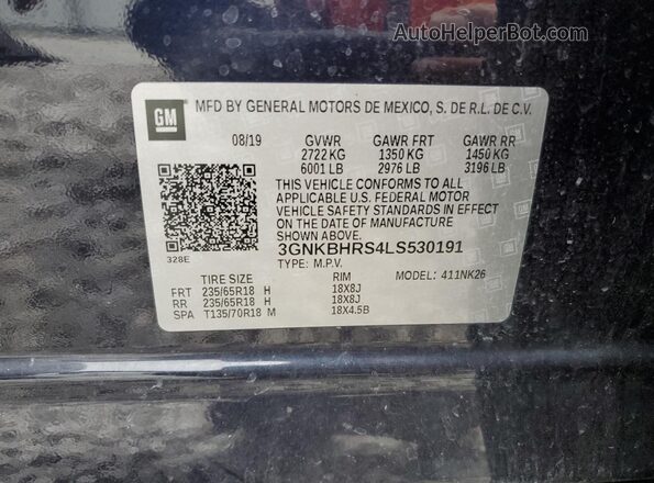 3GNKBHRS4LS530191 2020 CHEVROLET BLAZER Blue ძრავის განყოფილების ხედი