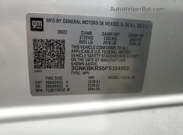 3GNKBKRS5PS104903 2023 CHEVROLET BLAZER White Панорамний вид салону 360°