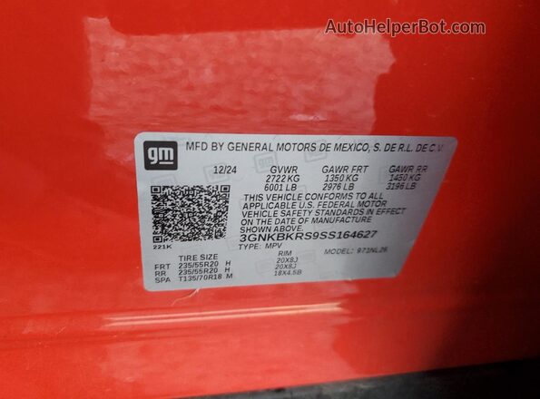 3GNKBKRS9SS164627 2025 CHEVROLET BLAZER Orange Widok naklejki z numerem VIN
