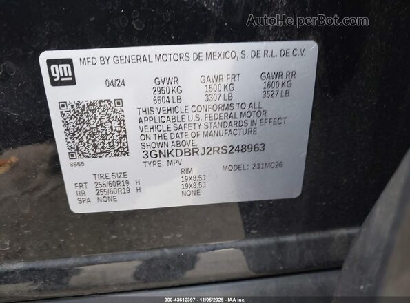 3GNKDBRJ2RS248963 2024 CHEVROLET OTHER Black Вид підкапотного простору