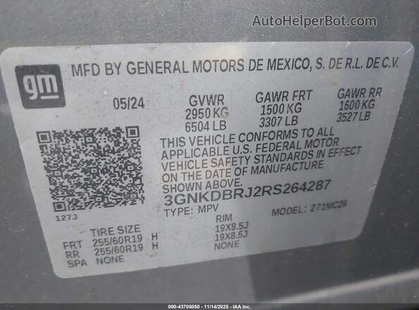 3GNKDBRJ2RS264287 2024 CHEVROLET OTHER Dark Blue Вид підкапотного простору