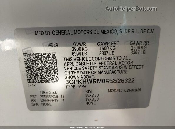3GPKHWRM0RS526322 2024 HONDA PROLOGUE White Շարժիչի բաժամունքի տեսք