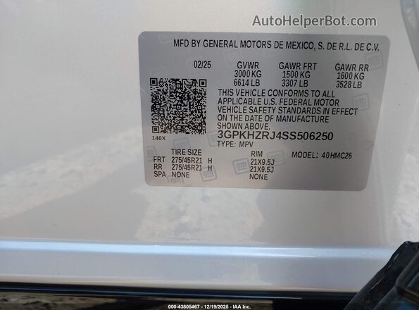 3GPKHZRJ4SS506250 2025 HONDA PROLOGUE White Vista del compartimento del motor