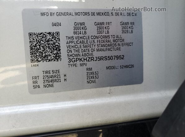 3GPKHZRJ5RS507952 2024 HONDA PROLOGUE White Vista de la etiqueta del VIN