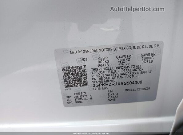 3GPKHZRJXSS504308 2025 HONDA PROLOGUE White 