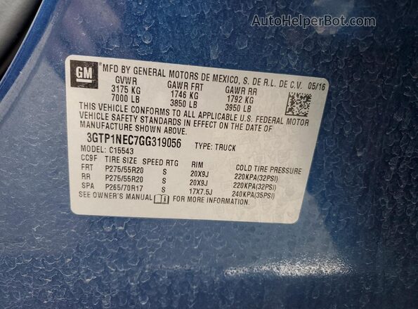 3GTP1NEC7GG319056 2016 GMC SIERRA Синий Вид наклейки с VIN-кодом
