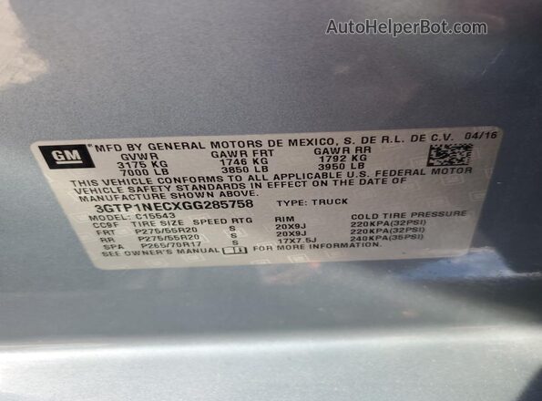 3GTP1NECXGG285758 2016 GMC SIERRA Gray Widok komory silnika