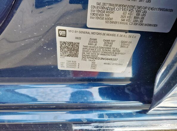 3GTPHDED3NG649157 2022 GMC SIERRA Blue Widok komory silnika