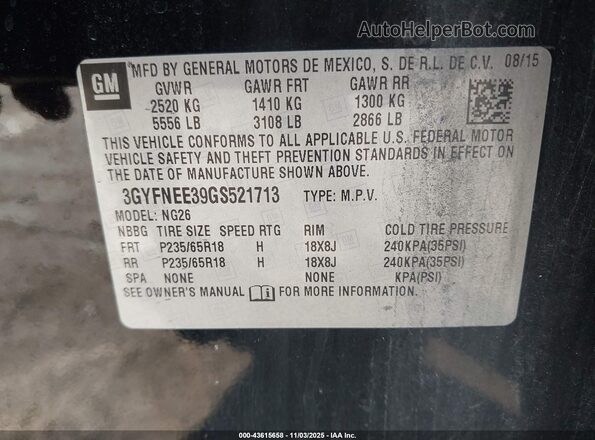 3GYFNEE39GS521713 2016 CADILLAC SRX Black Engine compartment view