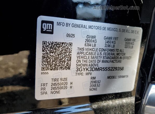 3GYK3DMR5SS229358 2025 CADILLAC OPTIQ Black VIN კოდის სტიკერის ხედი