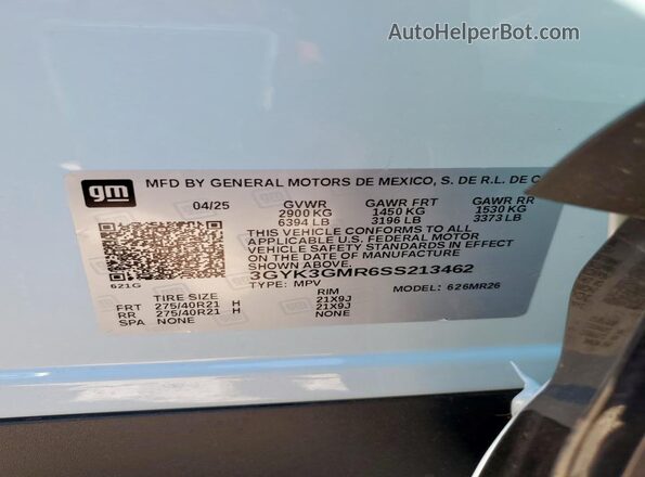 3GYK3GMR6SS213462 2025 CADILLAC OPTIQ Blue Widok naklejki z numerem VIN