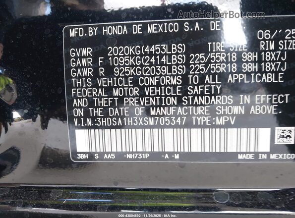 3HDSA1H3XSM705347 2025 ACURA ADX Black Vista del compartimento del motor