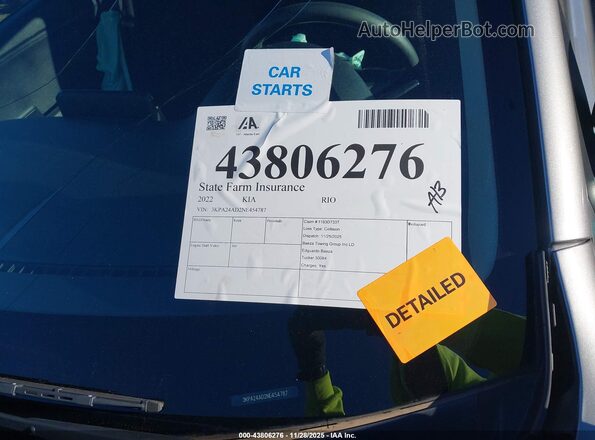 3KPA24AD2NE454787 2022 KIA RIO Gray 