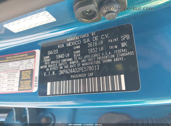 3KPA24AD2PE578013 2023 KIA RIO Blue Вид підкапотного простору