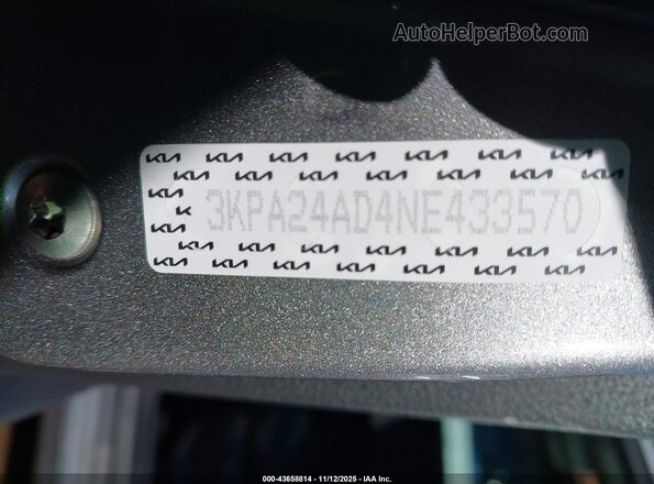 3KPA24AD4NE433570 2022 KIA RIO Gray Engine compartment view