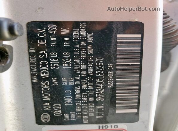 3KPA24AD5LE322670 2020 KIA RIO Silver Widok komory silnika