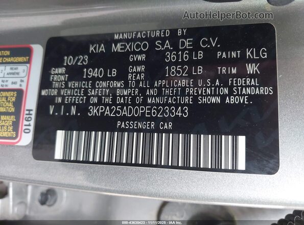 3KPA25AD0PE623343 2023 KIA RIO 5-DOOR Silver Вид підкапотного простору