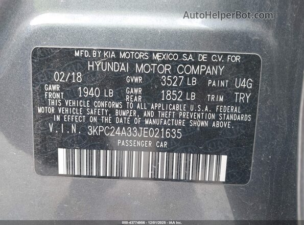 3KPC24A33JE021635 2018 HYUNDAI ACCENT Blue 