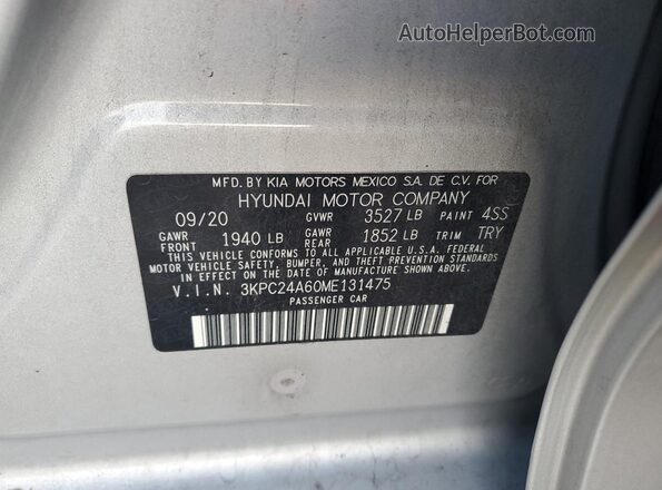 3KPC24A60ME131475 2021 HYUNDAI ACCENT Silver VIN sticker view
