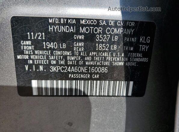 3KPC24A60NE160086 2022 HYUNDAI ACCENT Серый Вид подкапотного пространства