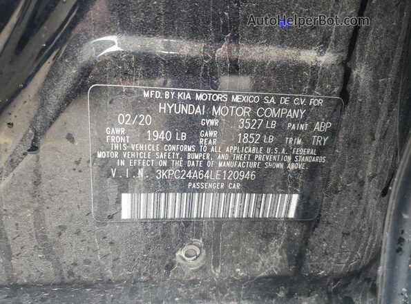 3KPC24A64LE120946 2020 HYUNDAI ACCENT Black ძრავის განყოფილების ხედი