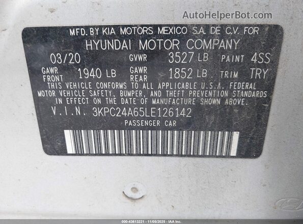 3KPC24A65LE126142 2020 HYUNDAI ACCENT Серебряный Вид подкапотного пространства