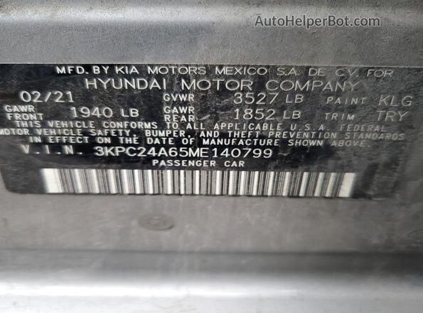 3KPC24A65ME140799 2021 HYUNDAI ACCENT Gray Widok komory silnika