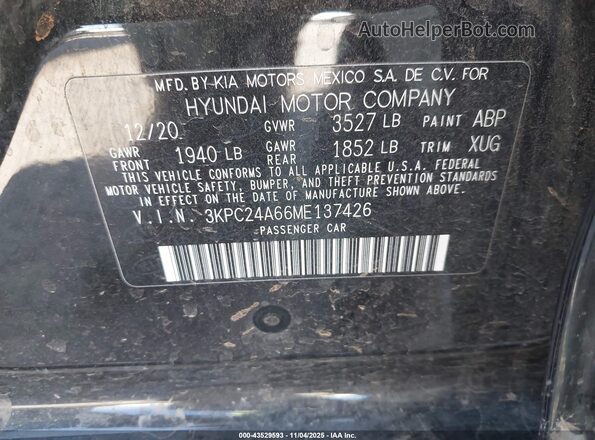 3KPC24A66ME137426 2021 HYUNDAI ACCENT Black ძრავის განყოფილების ხედი