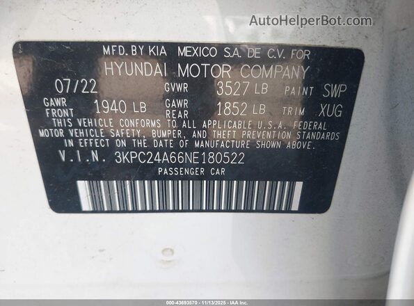 3KPC24A66NE180522 2022 HYUNDAI ACCENT Белый Вид подкапотного пространства