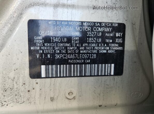 3KPC24A67LE097128 2020 HYUNDAI ACCENT Beige VIN կոդի պիտակի տեսք