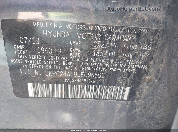 3KPC24A68LE096599 2020 HYUNDAI ACCENT Gray Widok komory silnika