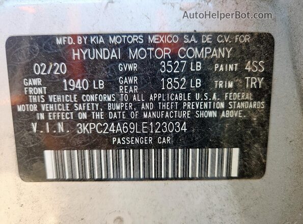 3KPC24A69LE123034 2020 HYUNDAI ACCENT Silver VIN sticker view