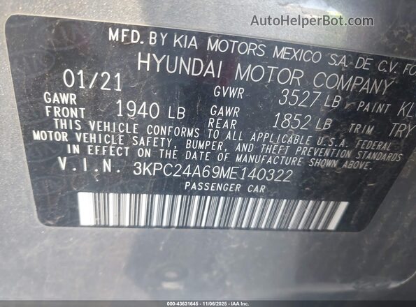 3KPC24A69ME140322 2021 HYUNDAI ACCENT Silver Շարժիչի բաժամունքի տեսք
