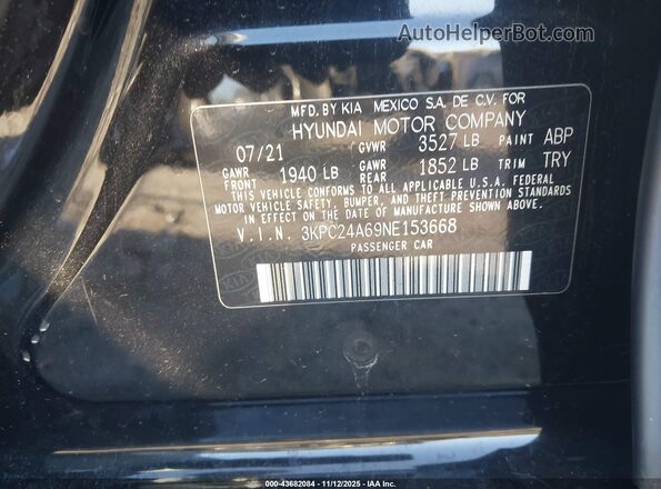 3KPC24A69NE153668 2022 HYUNDAI ACCENT Black Շարժիչի բաժամունքի տեսք